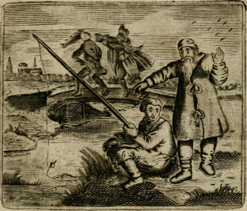 An illustration from Spiegel van den ouden ende nieuwen-tijt : bestaende uyt spreeck-woorden, ontleent van de voorige ende jegenwoordige eeuwe, verlustigt door menichte van sinne-beelden, met gedichten en prenten daer op passende, 1648, leaf 182