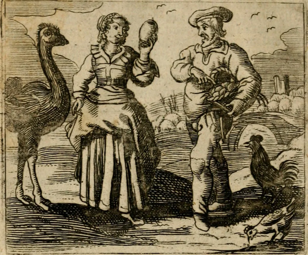 An illustration from Spiegel van den ouden ende nieuwen-tijt : bestaende uyt spreeck-woorden, ontleent van de voorige ende jegenwoordige eeuwe, verlustigt door menichte van sinne-beelden, met gedichten en prenten daer op passende, 1648, leaf 197