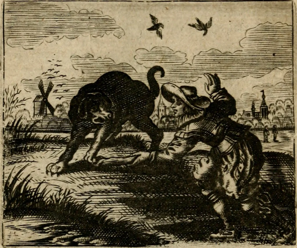 An illustration from Spiegel van den ouden ende nieuwen-tijt : bestaende uyt spreeck-woorden, ontleent van de voorige ende jegenwoordige eeuwe, verlustigt door menichte van sinne-beelden, met gedichten en prenten daer op passende, 1648, leaf 221