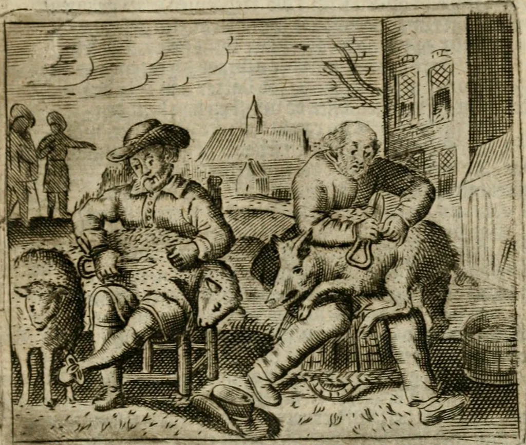An illustration from Spiegel van den ouden ende nieuwen-tijt : bestaende uyt spreeck-woorden, ontleent van de voorige ende jegenwoordige eeuwe, verlustigt door menichte van sinne-beelden, met gedichten en prenten daer op passende, 1648, leaf 230