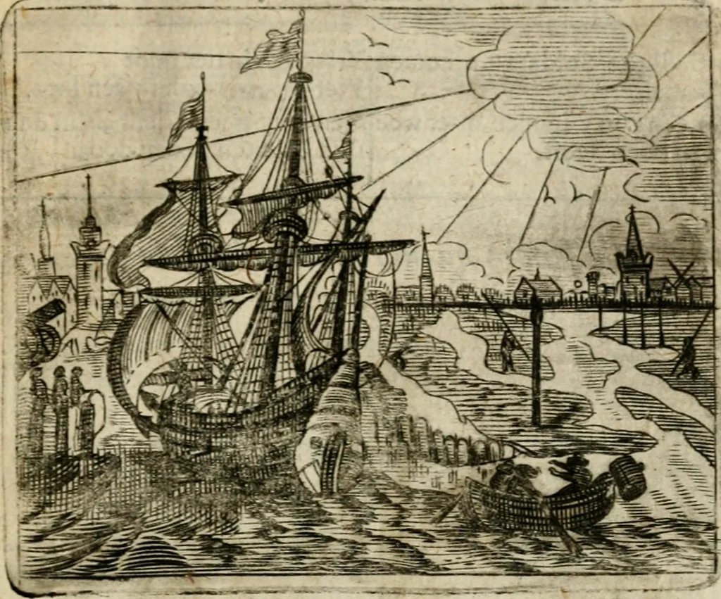 An illustration from Spiegel van den ouden ende nieuwen-tijt : bestaende uyt spreeck-woorden, ontleent van de voorige ende jegenwoordige eeuwe, verlustigt door menichte van sinne-beelden, met gedichten en prenten daer op passende, 1648, leaf 240