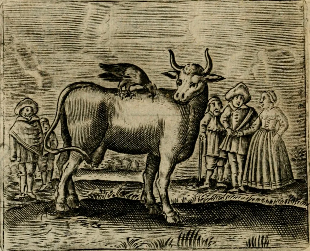 An illustration from Spiegel van den ouden ende nieuwen-tijt : bestaende uyt spreeck-woorden, ontleent van de voorige ende jegenwoordige eeuwe, verlustigt door menichte van sinne-beelden, met gedichten en prenten daer op passende, 1648, leaf 243