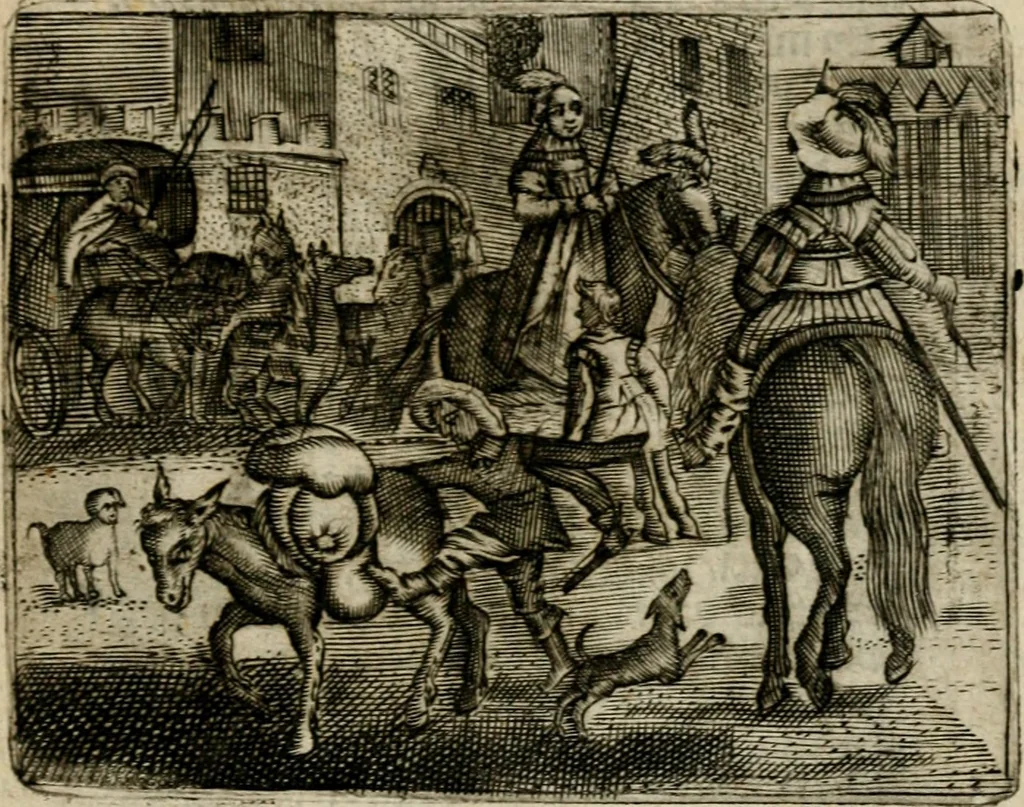 An illustration from Spiegel van den ouden ende nieuwen-tijt : bestaende uyt spreeck-woorden, ontleent van de voorige ende jegenwoordige eeuwe, verlustigt door menichte van sinne-beelden, met gedichten en prenten daer op passende, 1648, leaf 244