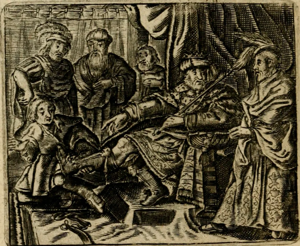An illustration from Spiegel van den ouden ende nieuwen-tijt : bestaende uyt spreeck-woorden, ontleent van de voorige ende jegenwoordige eeuwe, verlustigt door menichte van sinne-beelden, met gedichten en prenten daer op passende, 1648, leaf 273