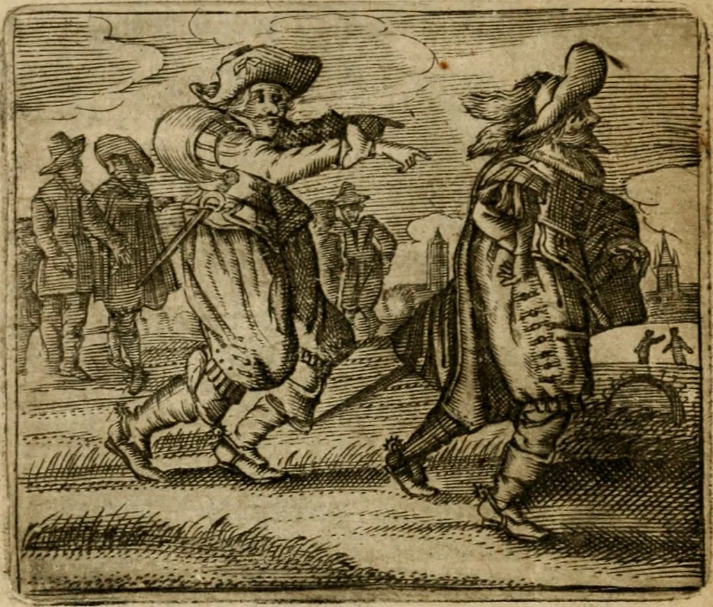An illustration from Spiegel van den ouden ende nieuwen-tijt : bestaende uyt spreeck-woorden, ontleent van de voorige ende jegenwoordige eeuwe, verlustigt door menichte van sinne-beelden, met gedichten en prenten daer op passende, 1648, leaf 277