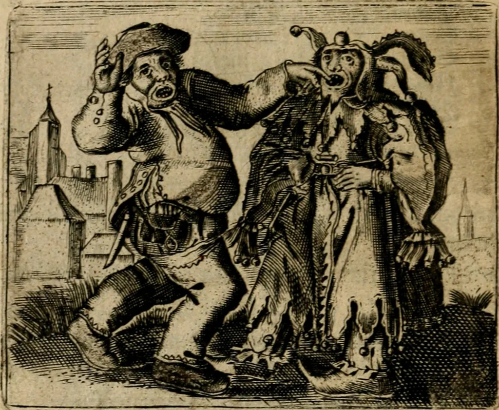 An illustration from Spiegel van den ouden ende nieuwen-tijt : bestaende uyt spreeck-woorden, ontleent van de voorige ende jegenwoordige eeuwe, verlustigt door menichte van sinne-beelden, met gedichten en prenten daer op passende, 1648, leaf 281
