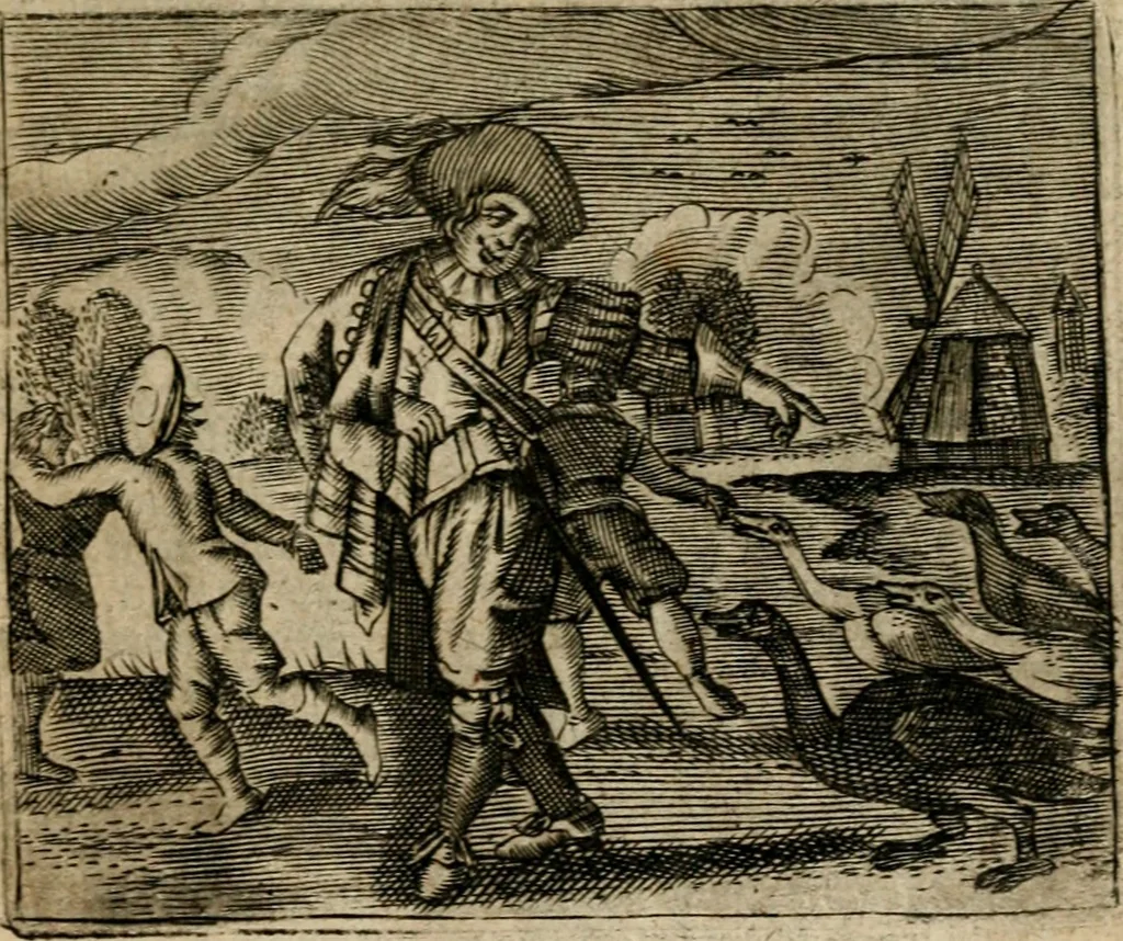 An illustration from Spiegel van den ouden ende nieuwen-tijt : bestaende uyt spreeck-woorden, ontleent van de voorige ende jegenwoordige eeuwe, verlustigt door menichte van sinne-beelden, met gedichten en prenten daer op passende, 1648, leaf 282