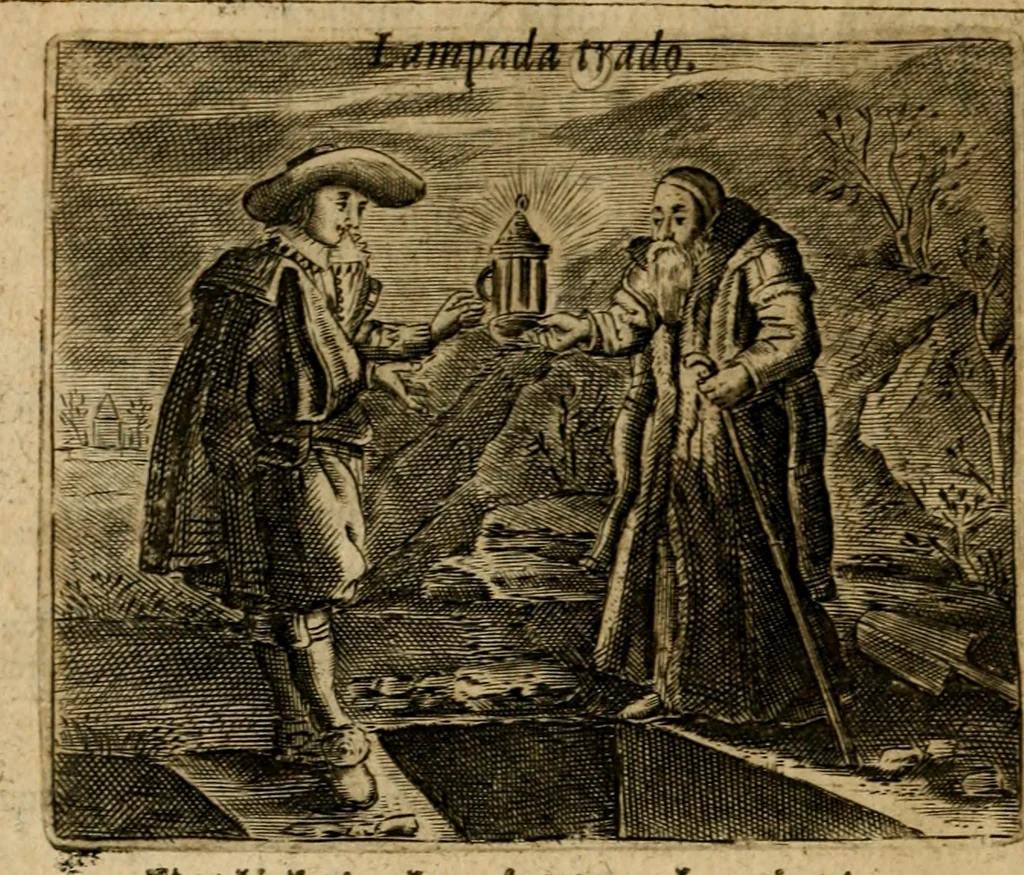 An illustration from Spiegel van den ouden ende nieuwen-tijt : bestaende uyt spreeck-woorden, ontleent van de voorige ende jegenwoordige eeuwe, verlustigt door menichte van sinne-beelden, met gedichten en prenten daer op passende, 1648, leaf 317