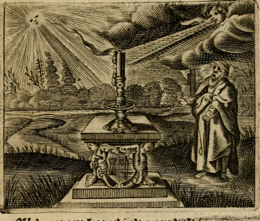 An illustration from Spiegel van den ouden ende nieuwen-tijt : bestaende uyt spreeck-woorden, ontleent van de voorige ende jegenwoordige eeuwe, verlustigt door menichte van sinne-beelden, met gedichten en prenten daer op passende, 1648, leaf 320