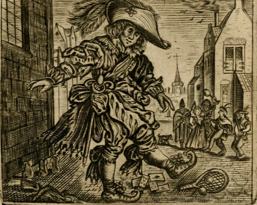 An illustration from Spiegel van den ouden ende nieuwen-tijt : bestaende uyt spreeck-woorden, ontleent van de voorige ende jegenwoordige eeuwe, verlustigt door menichte van sinne-beelden, met gedichten en prenten daer op passende, 1648, leaf 40