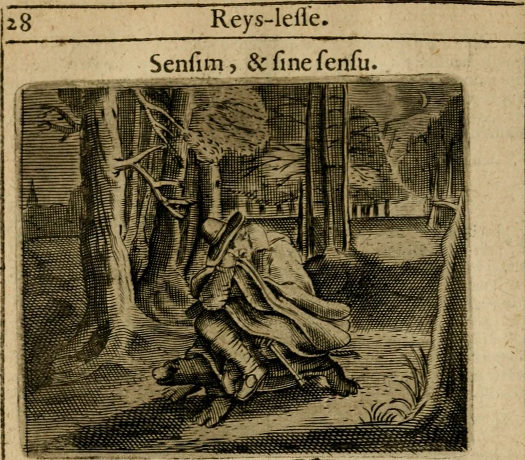 An illustration from Spiegel van den ouden ende nieuwen-tijt : bestaende uyt spreeck-woorden, ontleent van de voorige ende jegenwoordige eeuwe, verlustigt door menichte van sinne-beelden, met gedichten en prenten daer op passende, 1648, leaf 51