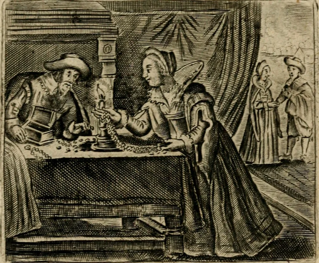 An illustration from Spiegel van den ouden ende nieuwen-tijt : bestaende uyt spreeck-woorden, ontleent van de voorige ende jegenwoordige eeuwe, verlustigt door menichte van sinne-beelden, met gedichten en prenten daer op passende, 1648, leaf 68