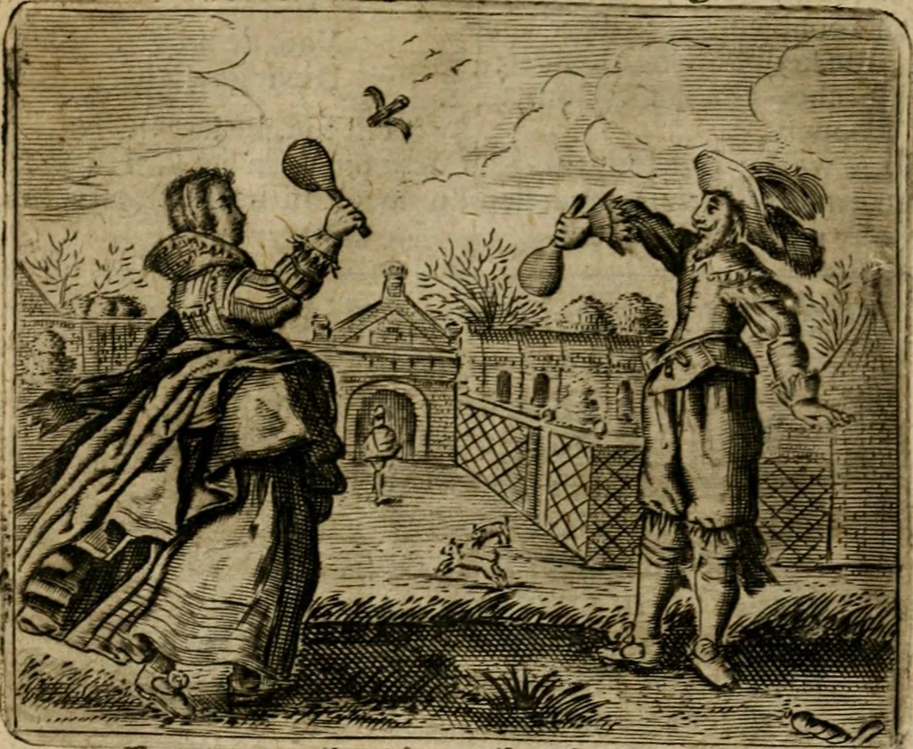 An illustration from Spiegel van den ouden ende nieuwen-tijt : bestaende uyt spreeck-woorden, ontleent van de voorige ende jegenwoordige eeuwe, verlustigt door menichte van sinne-beelden, met gedichten en prenten daer op passende, 1648, leaf 71