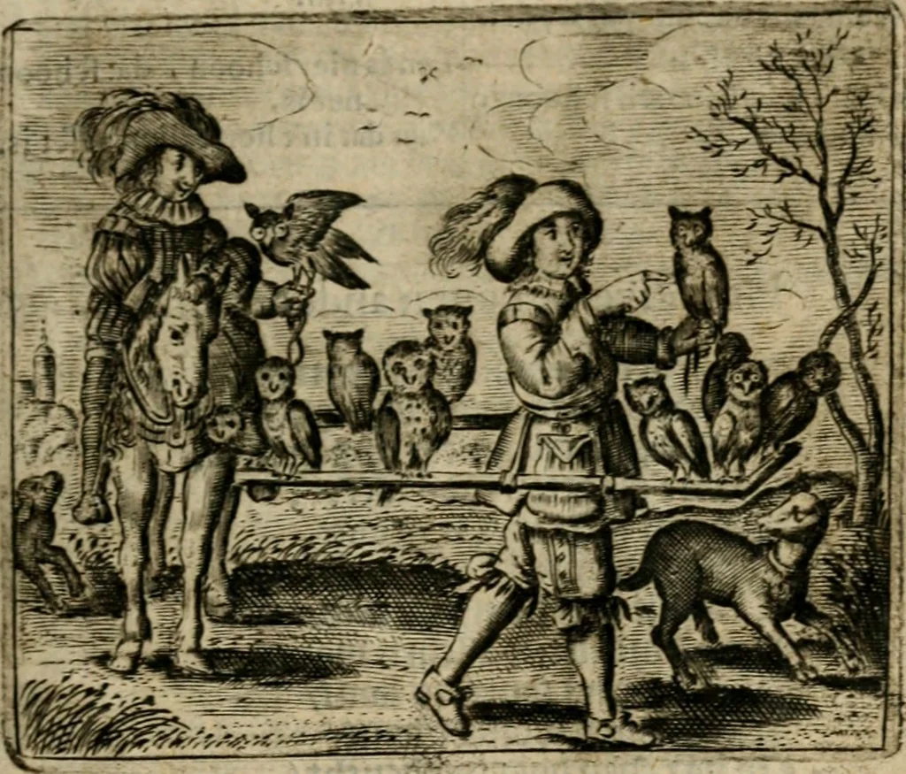 An illustration from Spiegel van den ouden ende nieuwen-tijt : bestaende uyt spreeck-woorden, ontleent van de voorige ende jegenwoordige eeuwe, verlustigt door menichte van sinne-beelden, met gedichten en prenten daer op passende, 1648, leaf 72