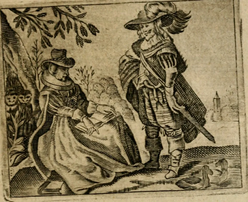 An illustration from Spiegel van den ouden ende nieuwen-tijt : bestaende uyt spreeck-woorden, ontleent van de voorige ende jegenwoordige eeuwe, verlustigt door menichte van sinne-beelden, met gedichten en prenten daer op passende, 1648, leaf 96
