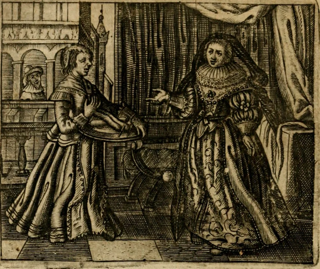 An illustration from Spiegel van den ouden ende nieuwen-tijt : bestaende uyt spreeck-woorden, ontleent van de voorige ende jegenwoordige eeuwe, verlustigt door menichte van sinne-beelden, met gedichten en prenten daer op passende, 1648, leaf 99