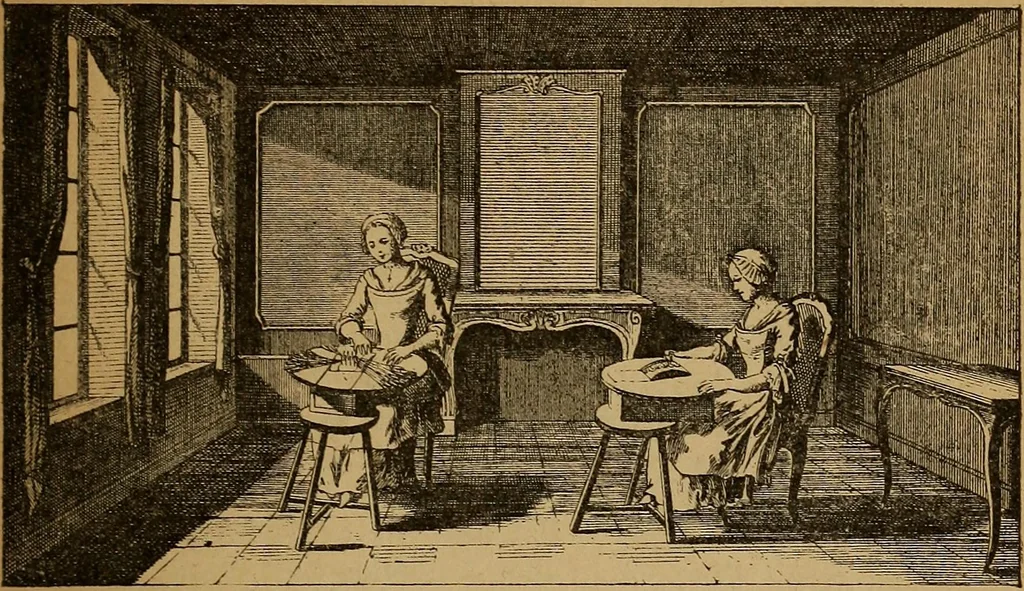 An illustration from Dentelles et guipures : anciennes et modernes, imitations ou copies. Varieté des genres et des points. 52 portraits documentaires, 249 échantillons de dentelles, collerettes, fraises, manchettes, rabats, etc., 1904, leaf 13