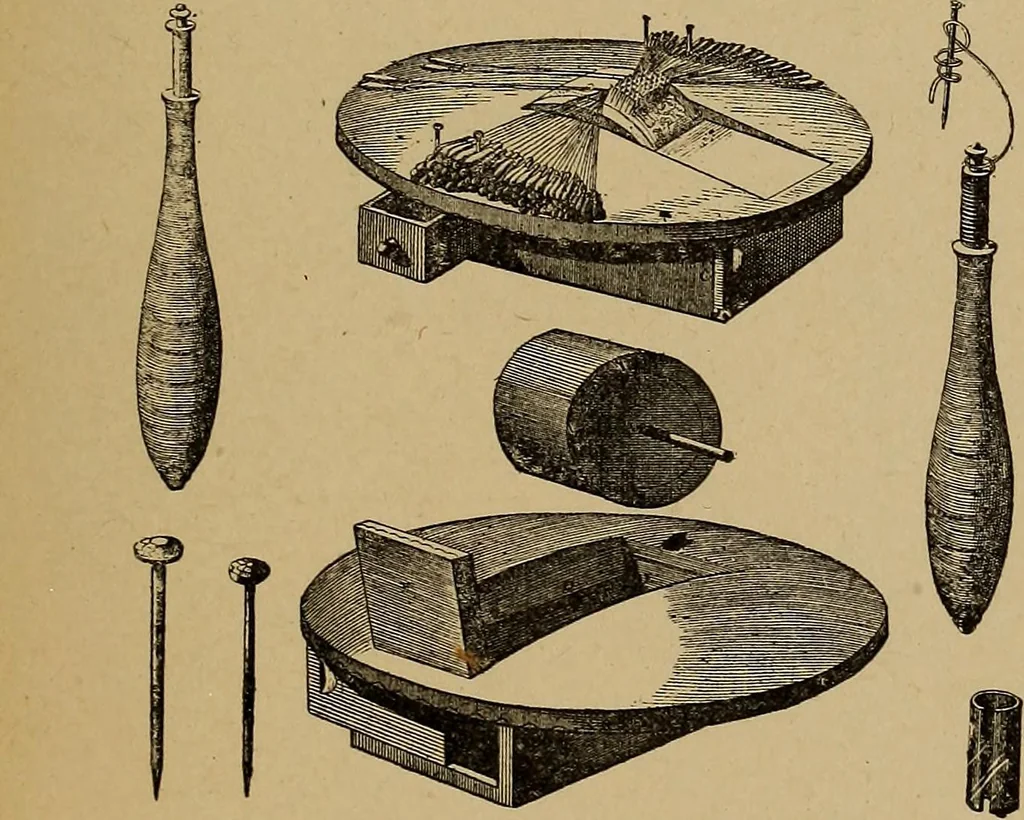 An illustration from Dentelles et guipures : anciennes et modernes, imitations ou copies. Varieté des genres et des points. 52 portraits documentaires, 249 échantillons de dentelles, collerettes, fraises, manchettes, rabats, etc., 1904, leaf 21