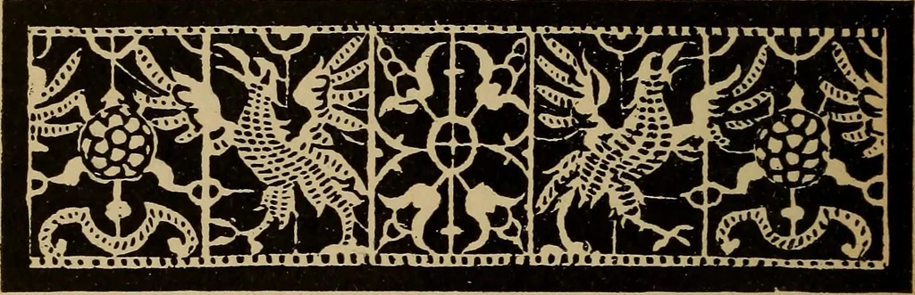 An illustration from Dentelles et guipures : anciennes et modernes, imitations ou copies. Varieté des genres et des points. 52 portraits documentaires, 249 échantillons de dentelles, collerettes, fraises, manchettes, rabats, etc., 1904, leaf 24