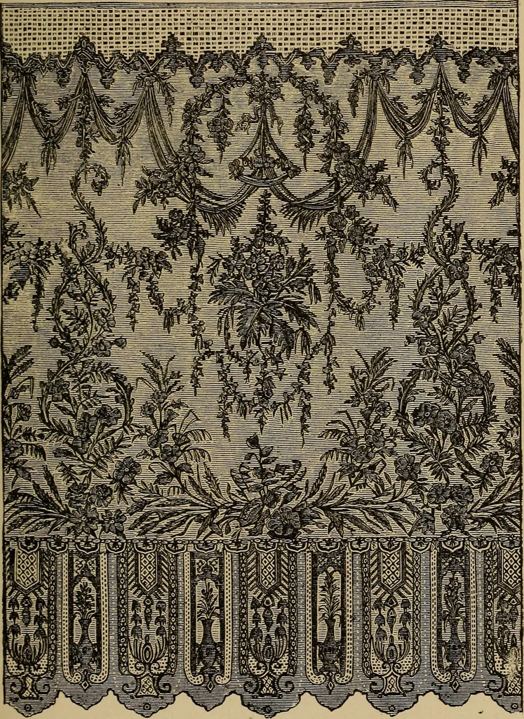 An illustration from Dentelles et guipures : anciennes et modernes, imitations ou copies. Varieté des genres et des points. 52 portraits documentaires, 249 échantillons de dentelles, collerettes, fraises, manchettes, rabats, etc., 1904, leaf 247