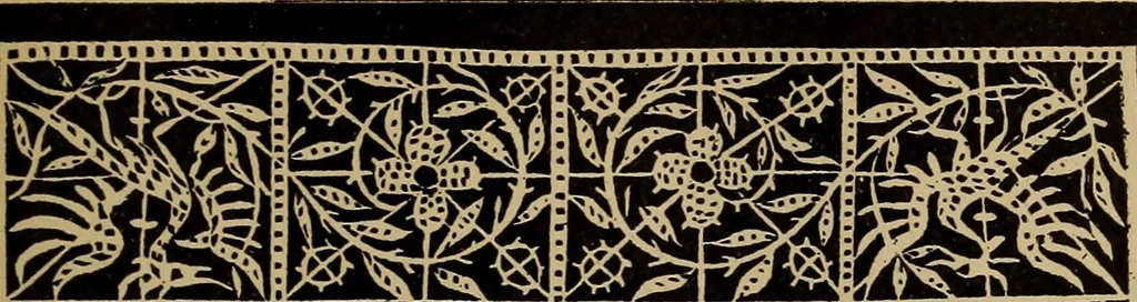 An illustration from Dentelles et guipures : anciennes et modernes, imitations ou copies. Varieté des genres et des points. 52 portraits documentaires, 249 échantillons de dentelles, collerettes, fraises, manchettes, rabats, etc., 1904, leaf 29