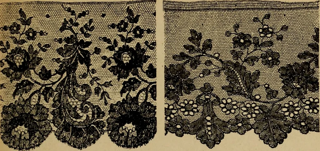 An illustration from Dentelles et guipures : anciennes et modernes, imitations ou copies. Varieté des genres et des points. 52 portraits documentaires, 249 échantillons de dentelles, collerettes, fraises, manchettes, rabats, etc., 1904, leaf 315