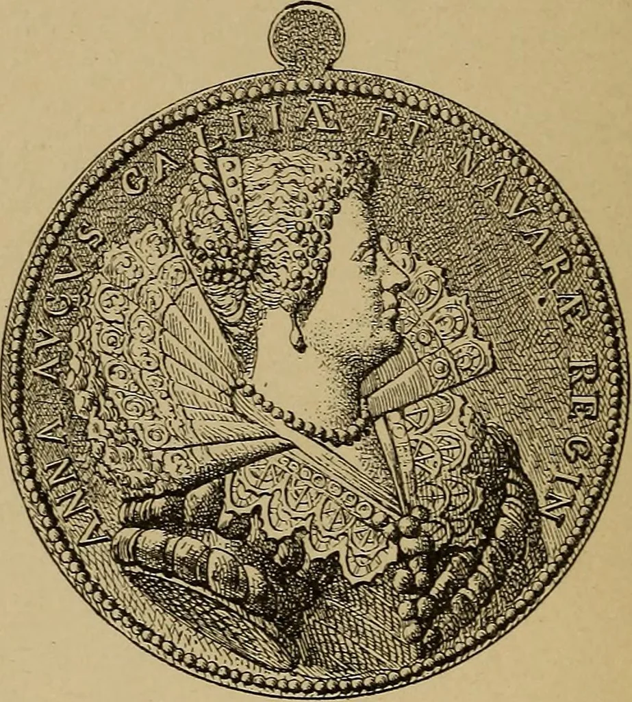 An illustration from Dentelles et guipures : anciennes et modernes, imitations ou copies. Varieté des genres et des points. 52 portraits documentaires, 249 échantillons de dentelles, collerettes, fraises, manchettes, rabats, etc., 1904, leaf 326