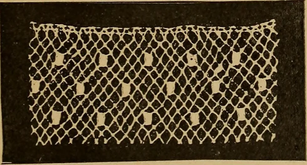 An illustration from Dentelles et guipures : anciennes et modernes, imitations ou copies. Varieté des genres et des points. 52 portraits documentaires, 249 échantillons de dentelles, collerettes, fraises, manchettes, rabats, etc., 1904, leaf 333