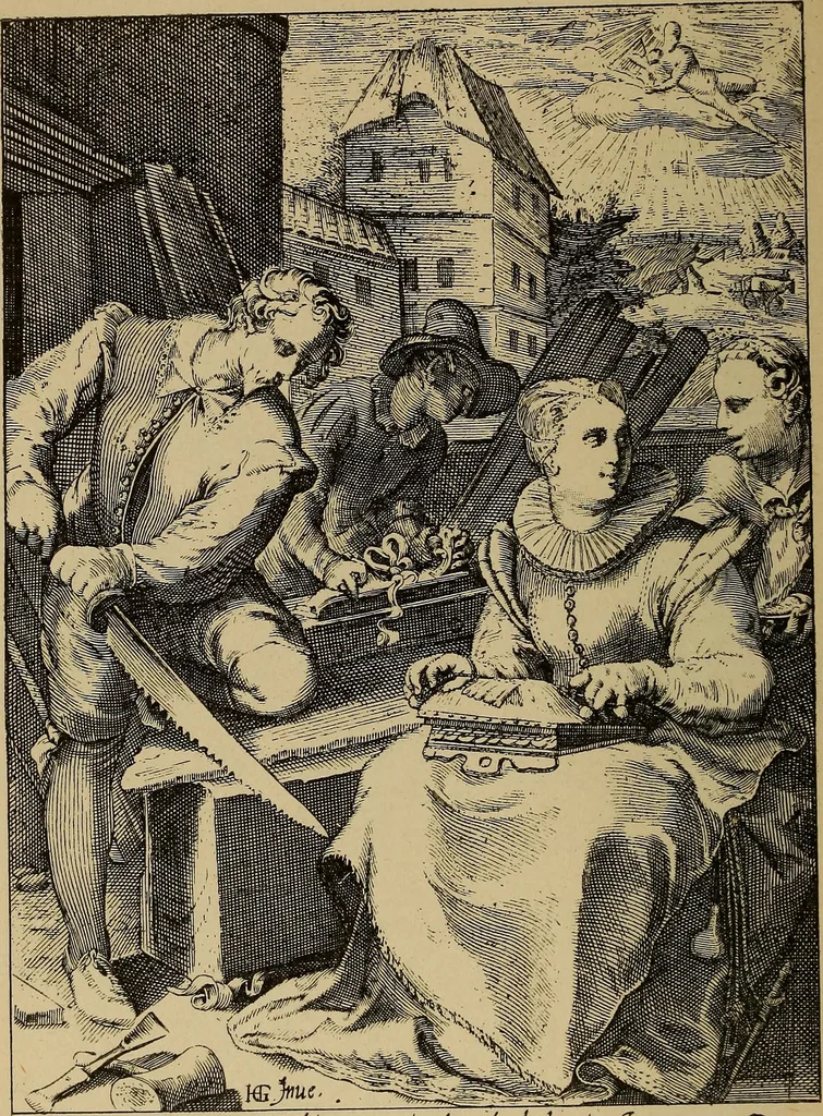 An illustration from Dentelles et guipures : anciennes et modernes, imitations ou copies. Varieté des genres et des points. 52 portraits documentaires, 249 échantillons de dentelles, collerettes, fraises, manchettes, rabats, etc., 1904, leaf 46