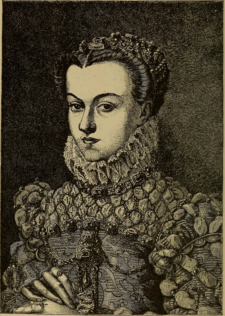 An illustration from Dentelles et guipures : anciennes et modernes, imitations ou copies. Varieté des genres et des points. 52 portraits documentaires, 249 échantillons de dentelles, collerettes, fraises, manchettes, rabats, etc., 1904, leaf 50