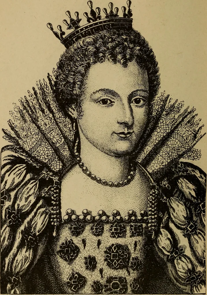An illustration from Dentelles et guipures : anciennes et modernes, imitations ou copies. Varieté des genres et des points. 52 portraits documentaires, 249 échantillons de dentelles, collerettes, fraises, manchettes, rabats, etc., 1904, leaf 54