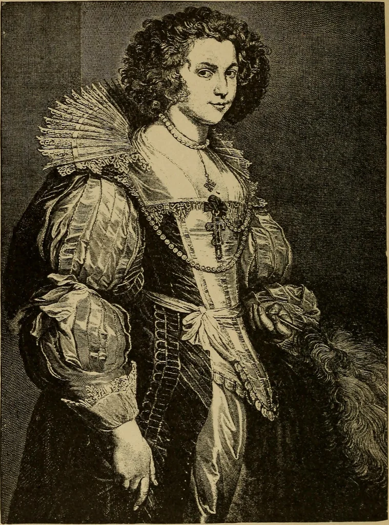 An illustration from Dentelles et guipures : anciennes et modernes, imitations ou copies. Varieté des genres et des points. 52 portraits documentaires, 249 échantillons de dentelles, collerettes, fraises, manchettes, rabats, etc., 1904, leaf 66