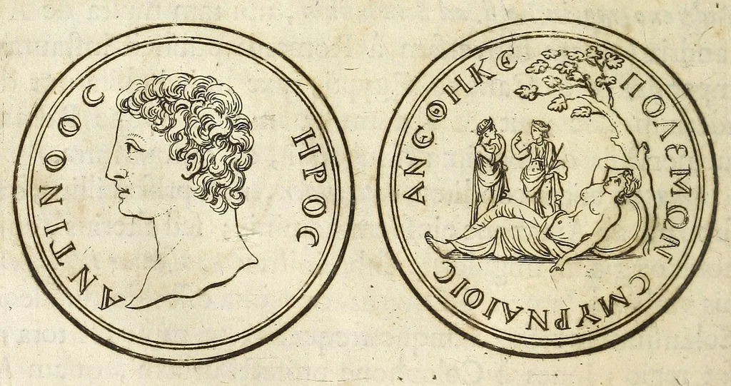 An illustration from De nummo Pantheo Hadriani Imperatoris, ad ill[uminati]mum Spanhemium dissertatio : in qua praeter nonnulla de consecrationibus veterum, illarúmque origine, peculiaris quaedam instituitur comparatio inter Hadrianum, & Alexandrum M. multáque illis communia demonstrantur, 1690, leaf 32