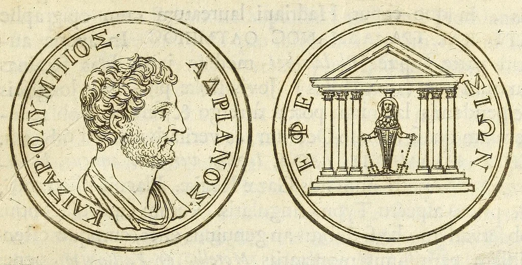 An illustration from De nummo Pantheo Hadriani Imperatoris, ad ill[uminati]mum Spanhemium dissertatio : in qua praeter nonnulla de consecrationibus veterum, illarúmque origine, peculiaris quaedam instituitur comparatio inter Hadrianum, & Alexandrum M. multáque illis communia demonstrantur, 1690, leaf 39