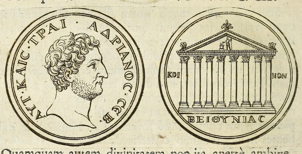 An illustration from De nummo Pantheo Hadriani Imperatoris, ad ill[uminati]mum Spanhemium dissertatio : in qua praeter nonnulla de consecrationibus veterum, illarúmque origine, peculiaris quaedam instituitur comparatio inter Hadrianum, & Alexandrum M. multáque illis communia demonstrantur, 1690, leaf 44