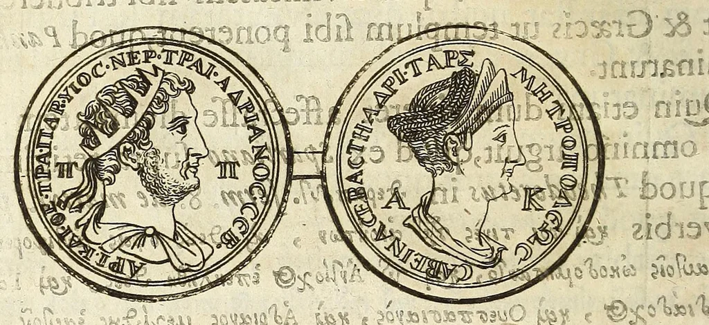 An illustration from De nummo Pantheo Hadriani Imperatoris, ad ill[uminati]mum Spanhemium dissertatio : in qua praeter nonnulla de consecrationibus veterum, illarúmque origine, peculiaris quaedam instituitur comparatio inter Hadrianum, & Alexandrum M. multáque illis communia demonstrantur, 1690, leaf 54