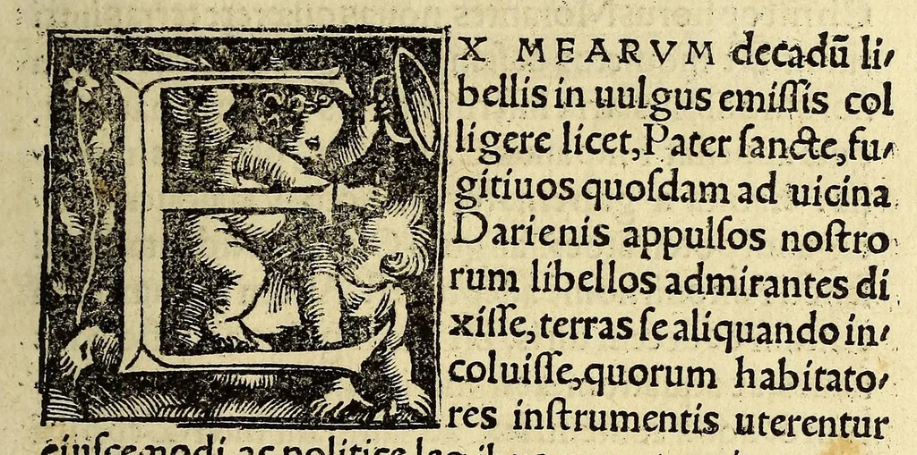 An illustration from De nuper sub D. Carolo repertis insulis, simulq[ue] incolarum moribus, R. Petri Martyris, enchiridion, 1521, leaf 9
