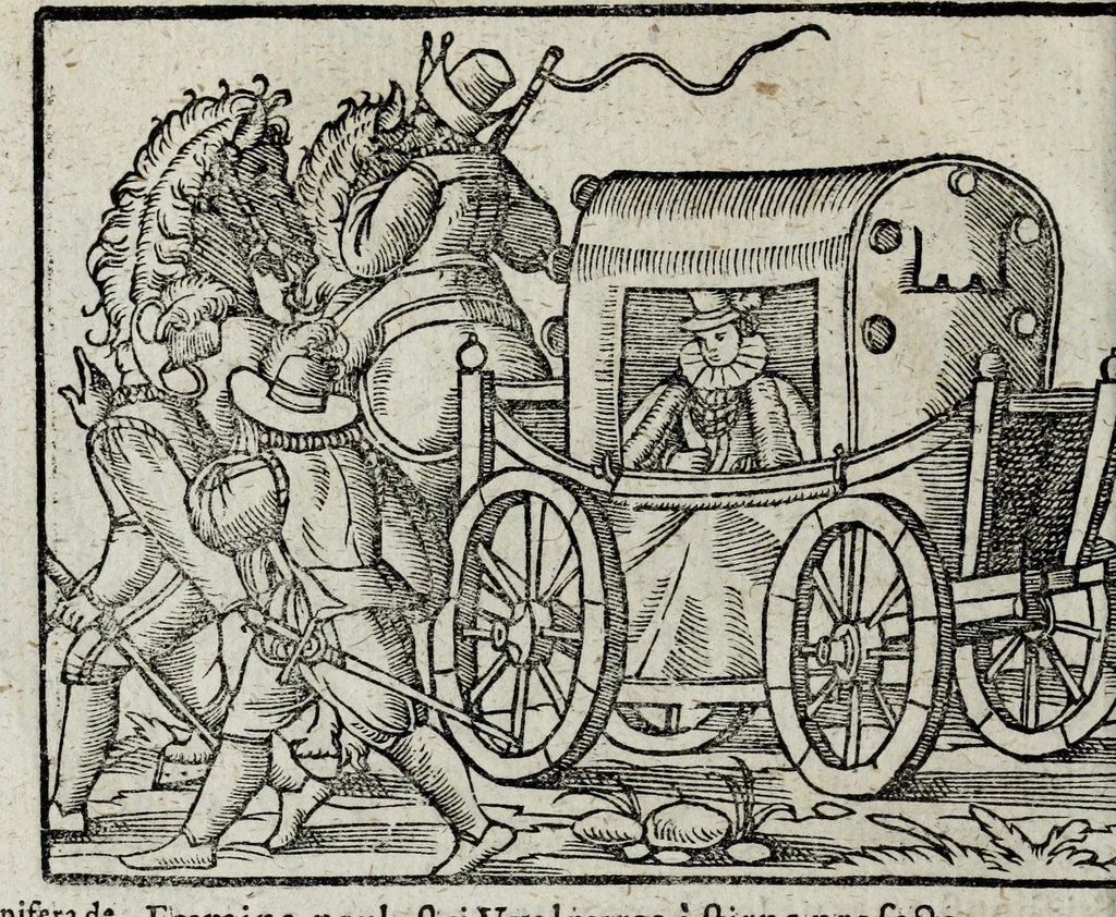 An illustration from De nuptiis illustris ac generosi Domini, Dom. Iohannis Georgii, Comitis a Zollern, serenissimi vtriusque Bauariae Ducis, Maxaemiliani consiliarij, &c. illustris & generosi Domini, Dom. Italo Friderici, Comitis à Zollern, Sigmaringen & Veringen, Domini in Haigerloch & Wehrstain, Romani Imperij Cubicularij haereditarij, Sacrae Caes. Maiestatis consiliarij intimi, &c. filii vnicè dilecti, Dominorum suorum clementissimorum, cum illustri et generosa Domina, Do. Francisca, illustris & generosi Domini, Dom. Friderici Vvild, Comitis in Thaumb & Kyrburg, Comitis Rheinensis in Stain, Comitis à Salm, & Domini in Vinstingen, &c. filia : celebratis Hechingae XI. Octobris, anno salutis M. D. IIC. libri septem : versu heroico, 1601, leaf 106