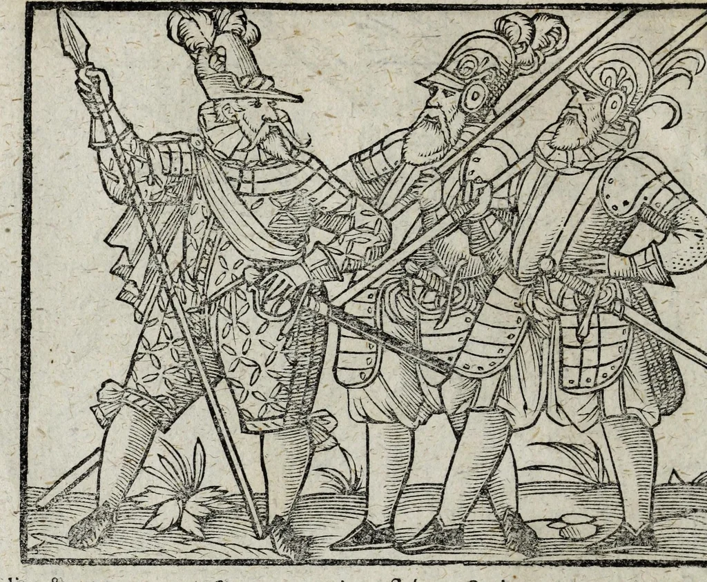 An illustration from De nuptiis illustris ac generosi Domini, Dom. Iohannis Georgii, Comitis a Zollern, serenissimi vtriusque Bauariae Ducis, Maxaemiliani consiliarij, &c. illustris & generosi Domini, Dom. Italo Friderici, Comitis à Zollern, Sigmaringen & Veringen, Domini in Haigerloch & Wehrstain, Romani Imperij Cubicularij haereditarij, Sacrae Caes. Maiestatis consiliarij intimi, &c. filii vnicè dilecti, Dominorum suorum clementissimorum, cum illustri et generosa Domina, Do. Francisca, illustris & generosi Domini, Dom. Friderici Vvild, Comitis in Thaumb & Kyrburg, Comitis Rheinensis in Stain, Comitis à Salm, & Domini in Vinstingen, &c. filia : celebratis Hechingae XI. Octobris, anno salutis M. D. IIC. libri septem : versu heroico, 1601, leaf 114