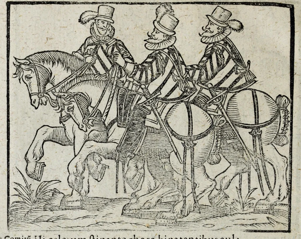 An illustration from De nuptiis illustris ac generosi Domini, Dom. Iohannis Georgii, Comitis a Zollern, serenissimi vtriusque Bauariae Ducis, Maxaemiliani consiliarij, &c. illustris & generosi Domini, Dom. Italo Friderici, Comitis à Zollern, Sigmaringen & Veringen, Domini in Haigerloch & Wehrstain, Romani Imperij Cubicularij haereditarij, Sacrae Caes. Maiestatis consiliarij intimi, &c. filii vnicè dilecti, Dominorum suorum clementissimorum, cum illustri et generosa Domina, Do. Francisca, illustris & generosi Domini, Dom. Friderici Vvild, Comitis in Thaumb & Kyrburg, Comitis Rheinensis in Stain, Comitis à Salm, & Domini in Vinstingen, &c. filia : celebratis Hechingae XI. Octobris, anno salutis M. D. IIC. libri septem : versu heroico, 1601, leaf 118
