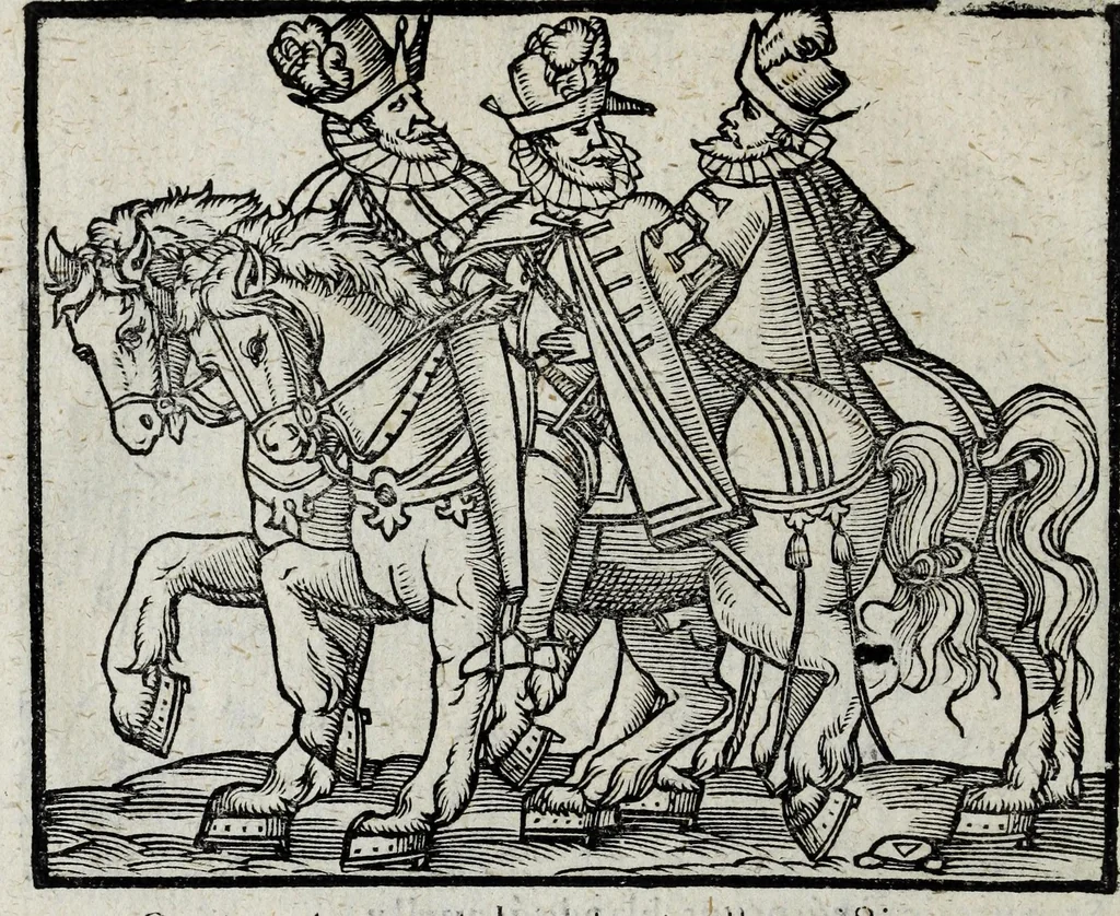 An illustration from De nuptiis illustris ac generosi Domini, Dom. Iohannis Georgii, Comitis a Zollern, serenissimi vtriusque Bauariae Ducis, Maxaemiliani consiliarij, &c. illustris & generosi Domini, Dom. Italo Friderici, Comitis à Zollern, Sigmaringen & Veringen, Domini in Haigerloch & Wehrstain, Romani Imperij Cubicularij haereditarij, Sacrae Caes. Maiestatis consiliarij intimi, &c. filii vnicè dilecti, Dominorum suorum clementissimorum, cum illustri et generosa Domina, Do. Francisca, illustris & generosi Domini, Dom. Friderici Vvild, Comitis in Thaumb & Kyrburg, Comitis Rheinensis in Stain, Comitis à Salm, & Domini in Vinstingen, &c. filia : celebratis Hechingae XI. Octobris, anno salutis M. D. IIC. libri septem : versu heroico, 1601, leaf 138