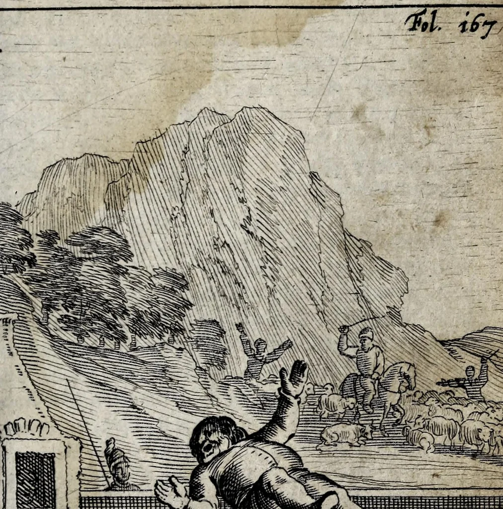 An illustration from Den verstandigen vroomen ridder, don Quichot de la Mancha, 1657, leaf 201