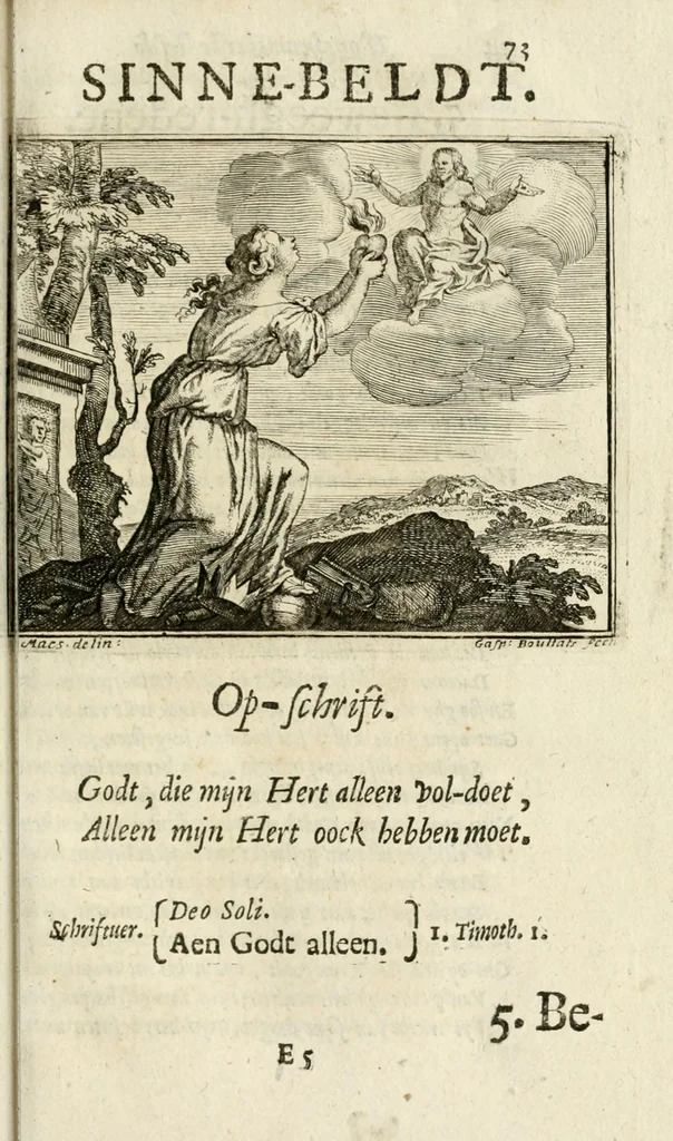 An illustration from De on-ghemaskerde liefde des Hemels : tot weder-liefde door verscheyden beweegh-redenen, aen-spraecken ende betrachtinghen : verciert met schoone sinne-belden, 1686, leaf 105