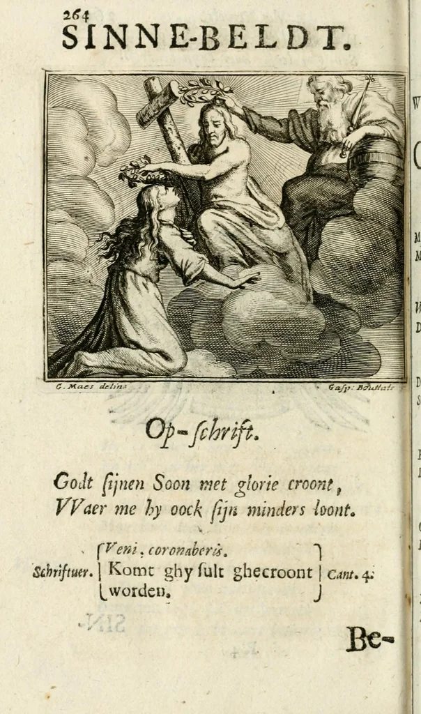 An illustration from De on-ghemaskerde liefde des Hemels : tot weder-liefde door verscheyden beweegh-redenen, aen-spraecken ende betrachtinghen : verciert met schoone sinne-belden, 1686, leaf 296