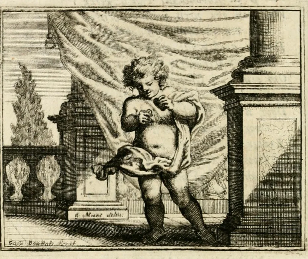 An illustration from De on-ghemaskerde liefde des Hemels : tot weder-liefde door verscheyden beweegh-redenen, aen-spraecken ende betrachtinghen : verciert met schoone sinne-belden, 1686, leaf 66