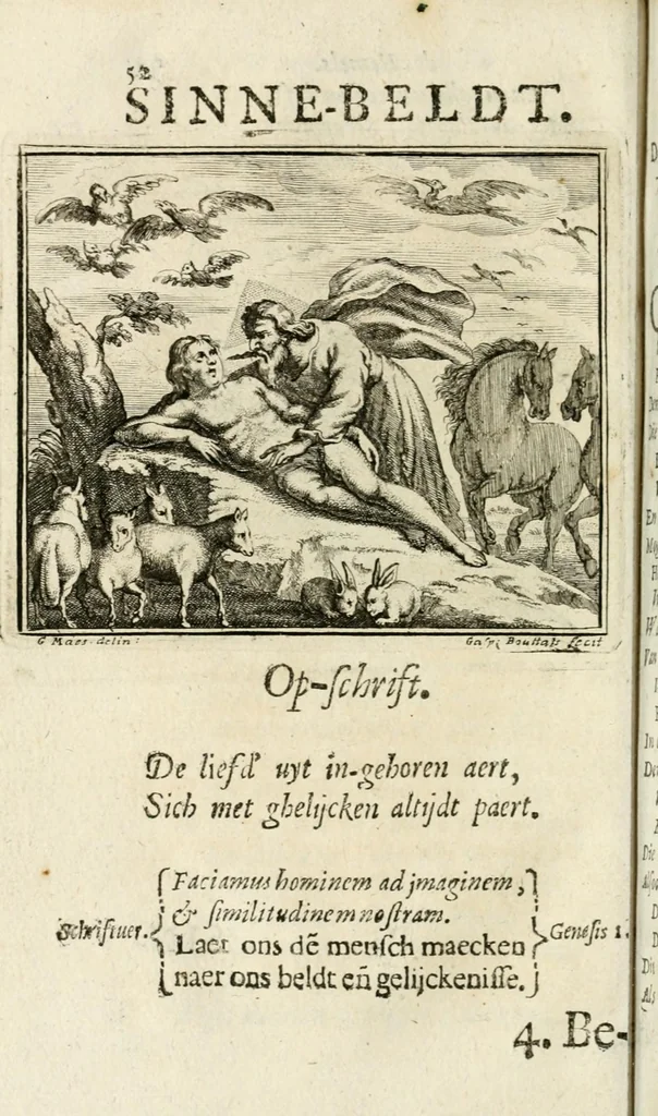 An illustration from De on-ghemaskerde liefde des Hemels : tot weder-liefde door verscheyden beweegh-redenen, aen-spraecken ende betrachtinghen : verciert met schoone sinne-belden, 1686, leaf 84
