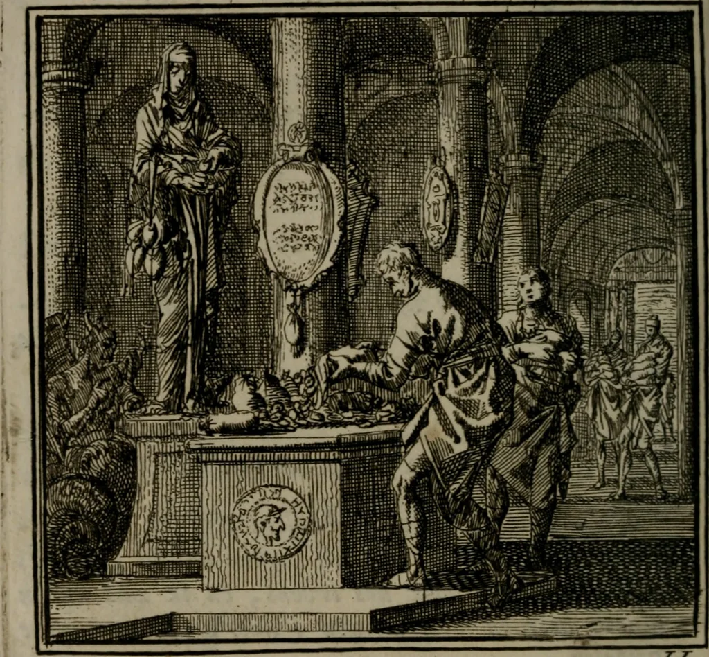 An illustration from De Onwaardige Wereld, 1728, leaf 107