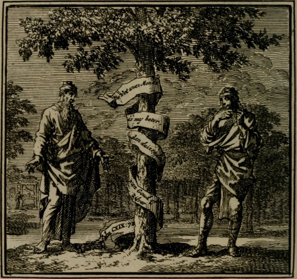 An illustration from De Onwaardige Wereld, 1728, leaf 127