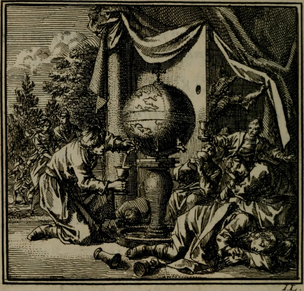 An illustration from De Onwaardige Wereld, 1728, leaf 133