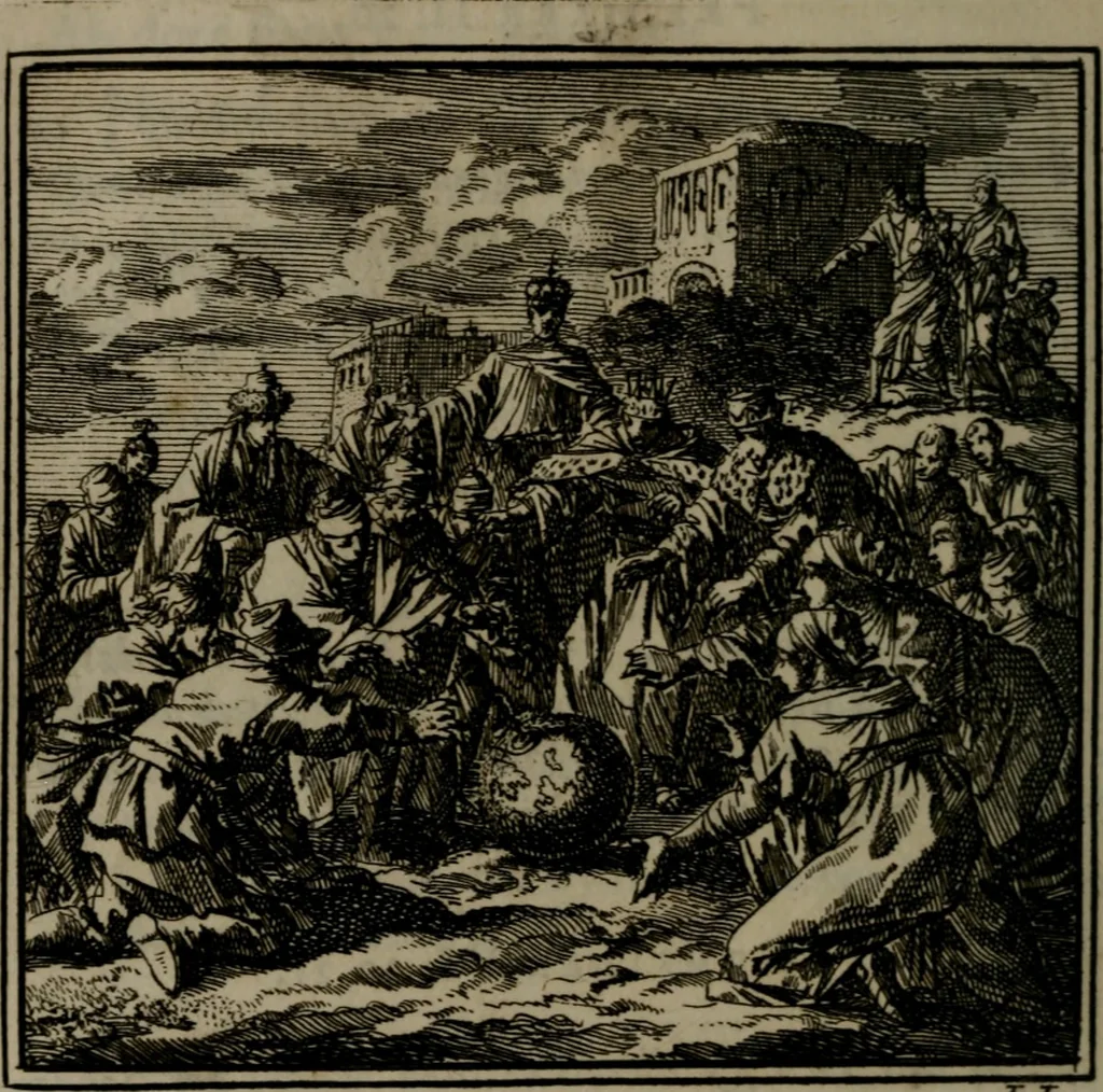An illustration from De Onwaardige Wereld, 1728, leaf 157